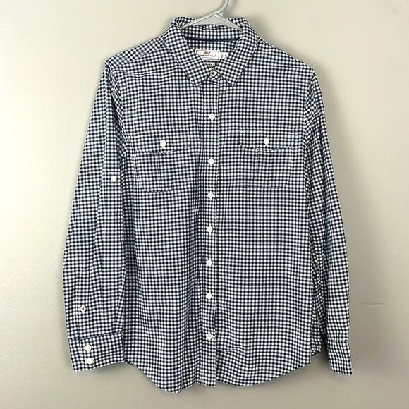 Vineyard Vines Womens Blue and White Plaid Long Sleeve Button Shirt. Size 8 - Picture 1 of 11